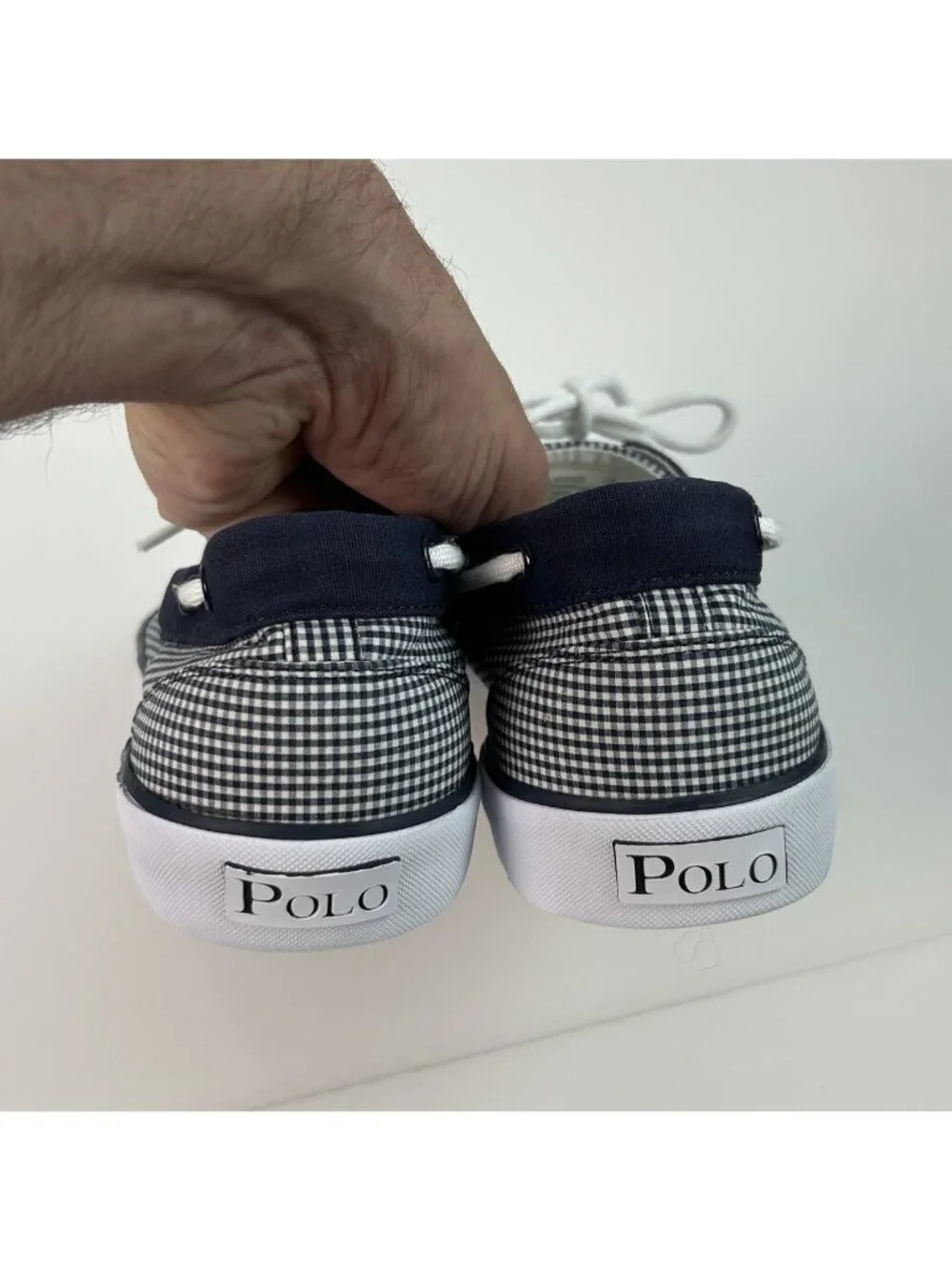 Polo Ralph Lauren Shoes Lander Low Canvas Gingham Blue  Topsiders Boat Size 11D